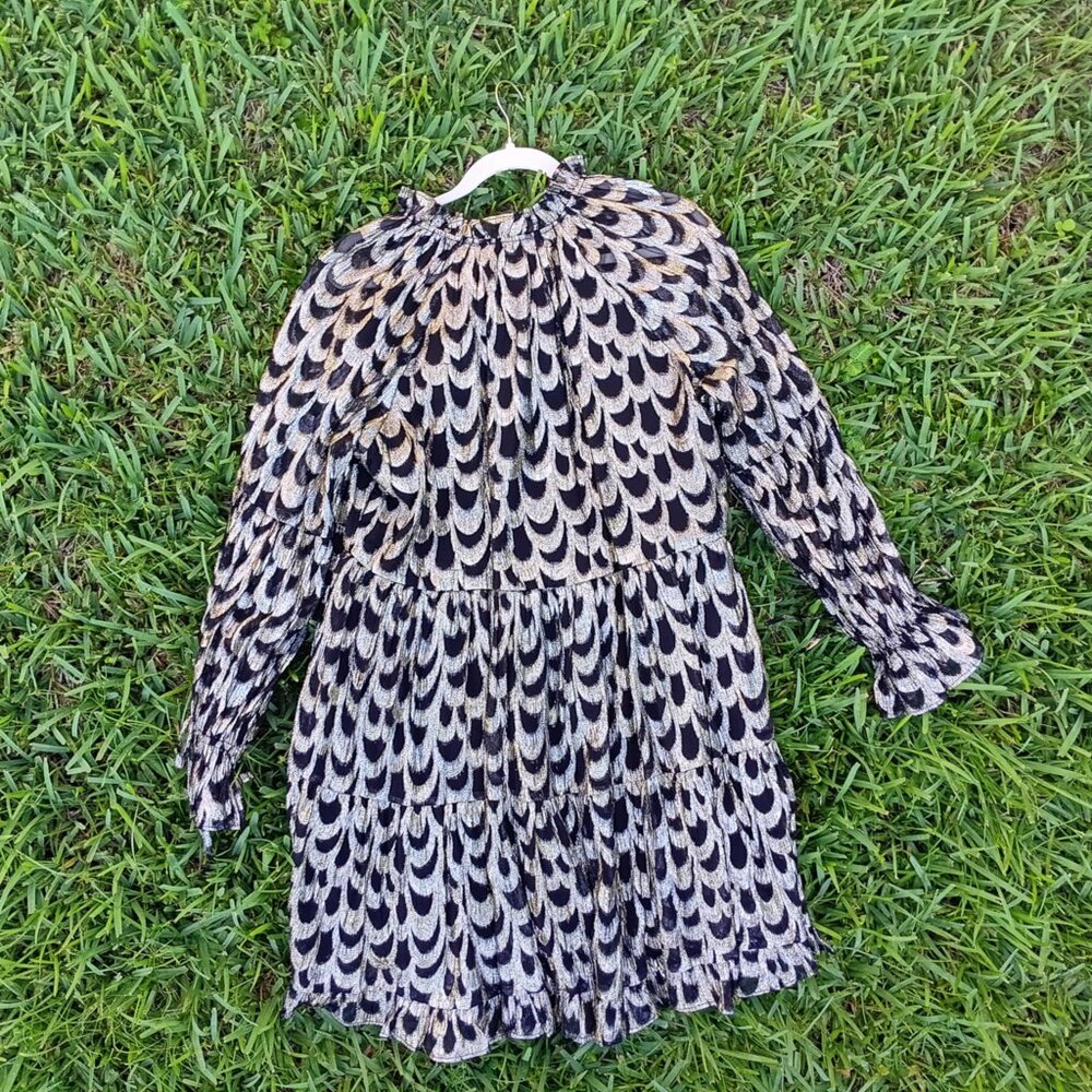 NWT  Gold Gibson & Latimer M Tiered Peasant Boho Metallic Mini Dress - Picture 7 of 9
